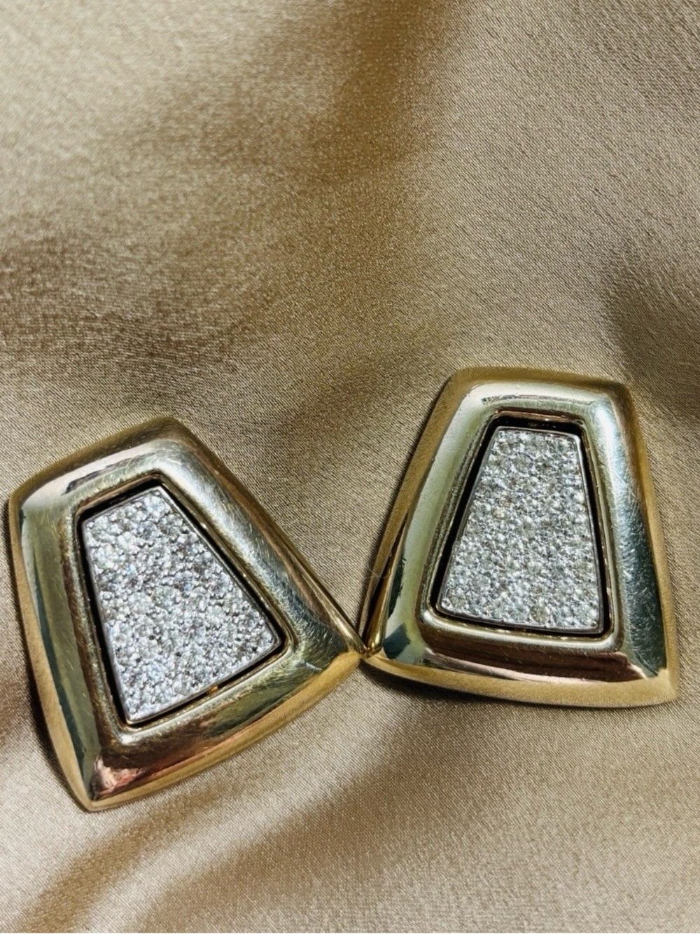Vintage Panetta Gold & Rhinestone Geometric Ear Clips